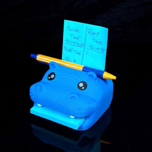 Note Hippo | Nilpferd Schreibtisch-Organizer & Notizhalter | Sticky Note Halter mit Stifteablage | 3D-gedruckte Schreibtisch Deko